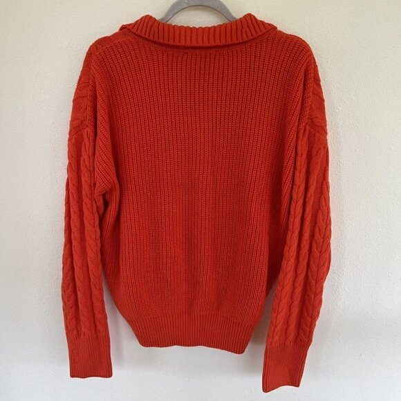 DKNY Cable Sweater XLARGE Knit pullover V-Neck Long-Sleeve Orange Tangerine NWT - Picture 6 of 9